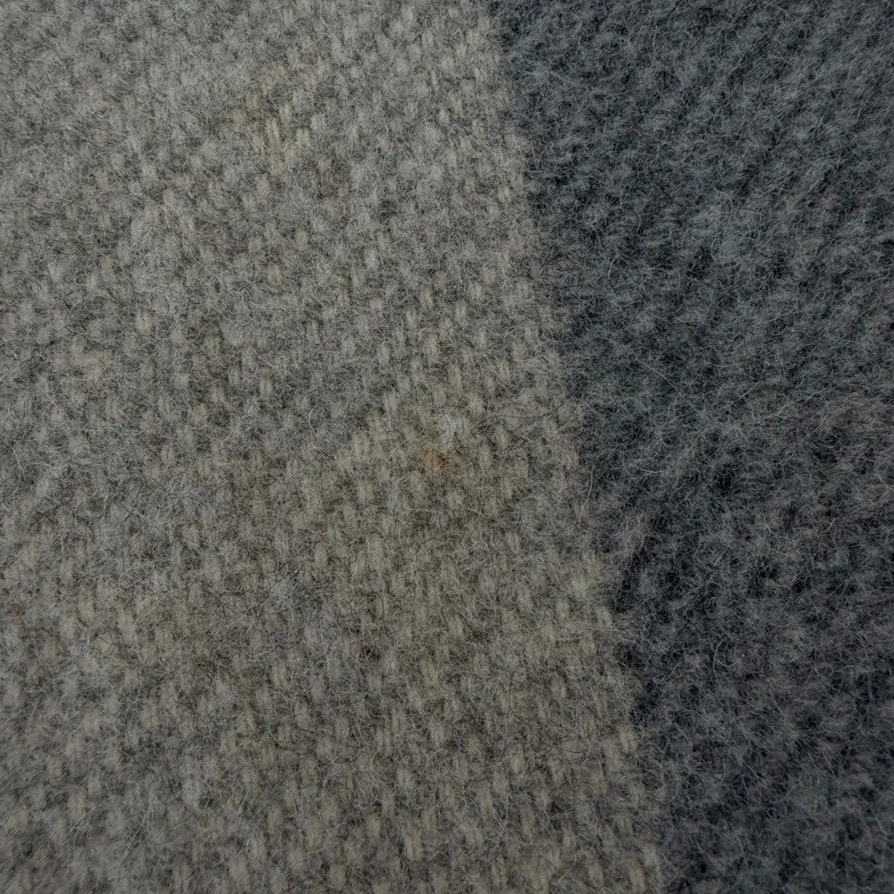 Vintage Made in Norway Pure New Wool Plaid Blanket Grey Cream Fringe 47x67